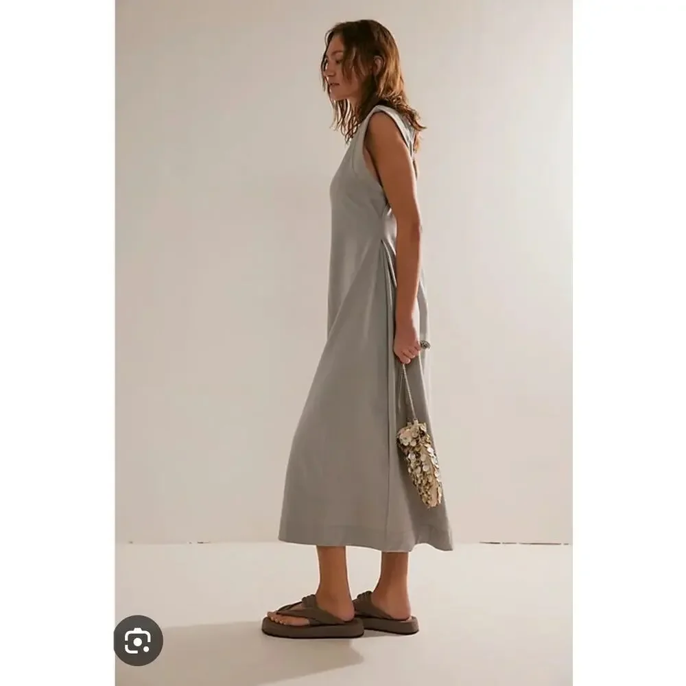 Free People Beach Frost Bite Gray Simone Midi Dress Large - Picture 2 of 8